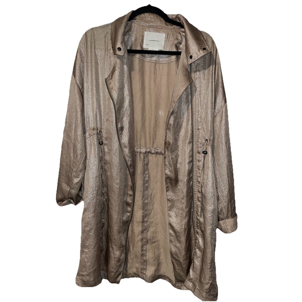 Anthropologie Women's XS Champagne Anorak Lightweight Gold Metallic Jacket Chic